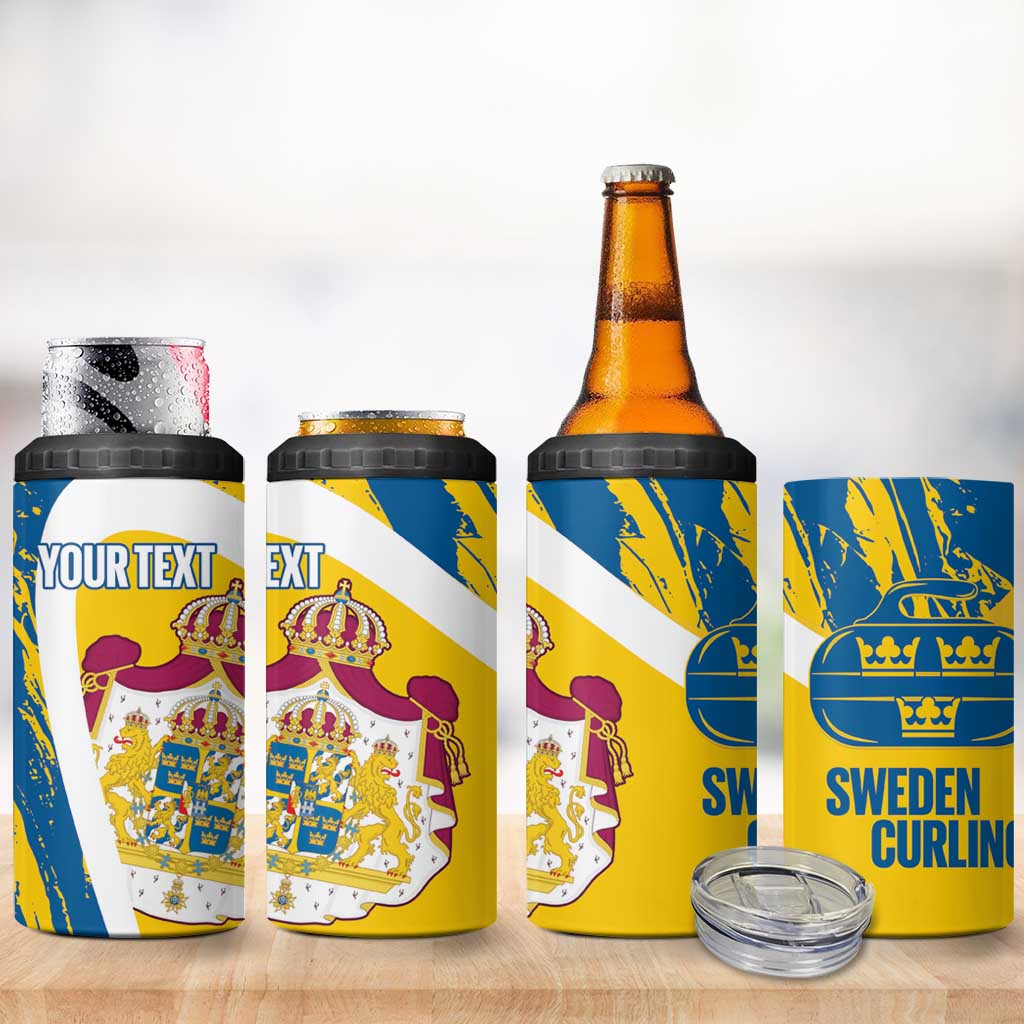 Custom Sweden Curling 4 in 1 Can Cooler Tumbler Konungariket Sverige Tre Kronor Grunge Style - Wonder Print Shop