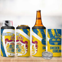 Custom Sweden Curling 4 in 1 Can Cooler Tumbler Konungariket Sverige Tre Kronor Grunge Style - Wonder Print Shop