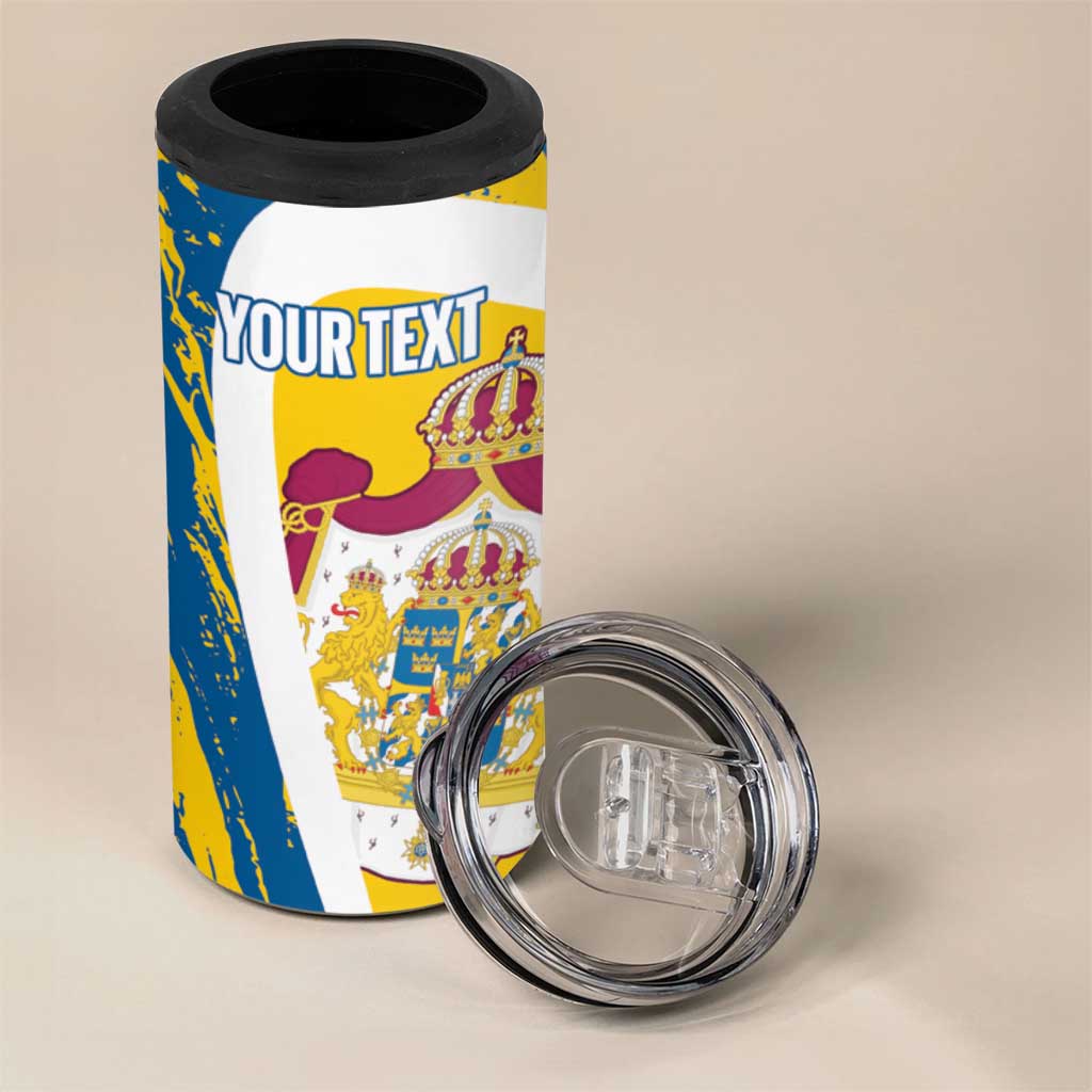 Custom Sweden Curling 4 in 1 Can Cooler Tumbler Konungariket Sverige Tre Kronor Grunge Style - Wonder Print Shop