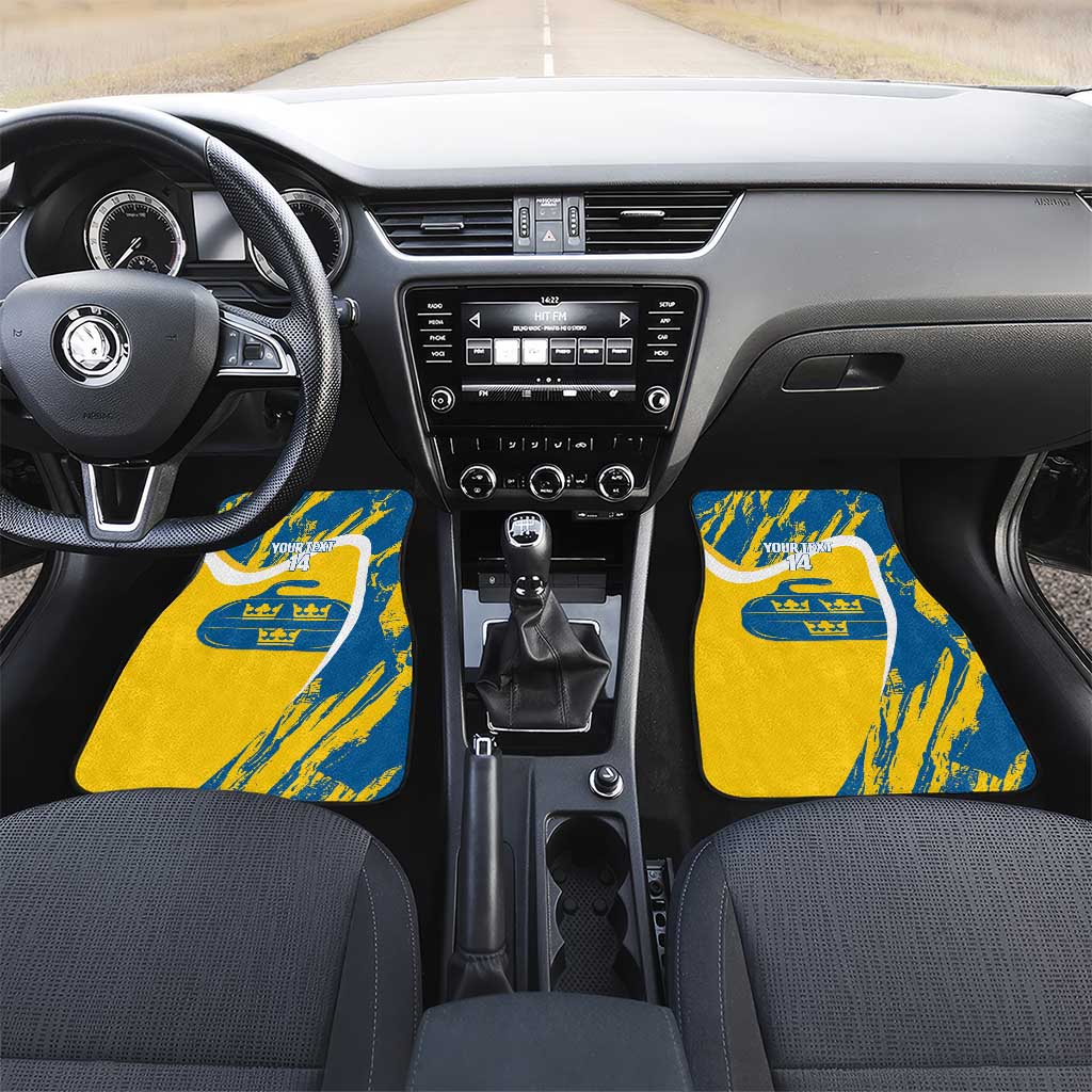 Custom Sweden Curling Car Mats Konungariket Sverige Tre Kronor Grunge Style - Wonder Print Shop