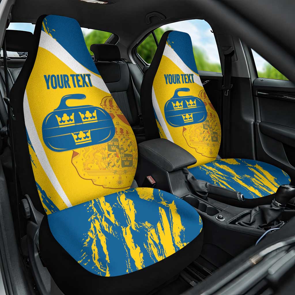 Custom Sweden Curling Car Seat Cover Konungariket Sverige Tre Kronor Grunge Style - Wonder Print Shop