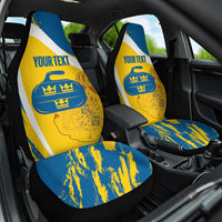 Custom Sweden Curling Car Seat Cover Konungariket Sverige Tre Kronor Grunge Style - Wonder Print Shop