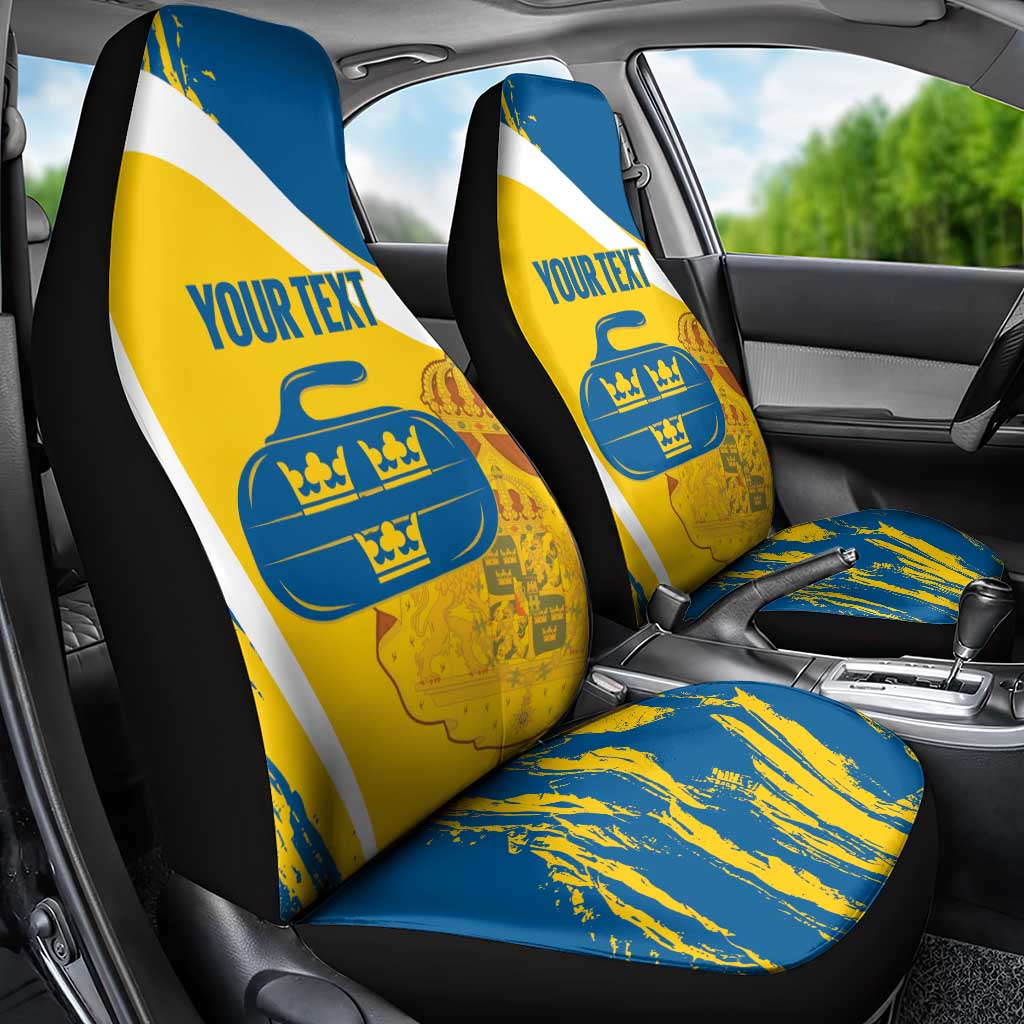 Custom Sweden Curling Car Seat Cover Konungariket Sverige Tre Kronor Grunge Style - Wonder Print Shop