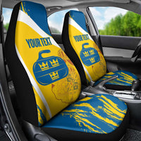 Custom Sweden Curling Car Seat Cover Konungariket Sverige Tre Kronor Grunge Style - Wonder Print Shop