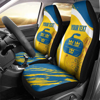 Custom Sweden Curling Car Seat Cover Konungariket Sverige Tre Kronor Grunge Style - Wonder Print Shop