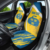 Custom Sweden Curling Car Seat Cover Konungariket Sverige Tre Kronor Grunge Style - Wonder Print Shop