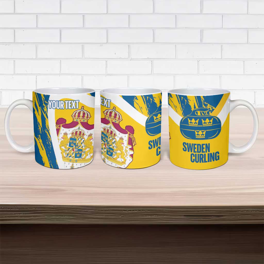 Custom Sweden Curling Ceramic Mug Konungariket Sverige Tre Kronor Grunge Style - Wonder Print Shop