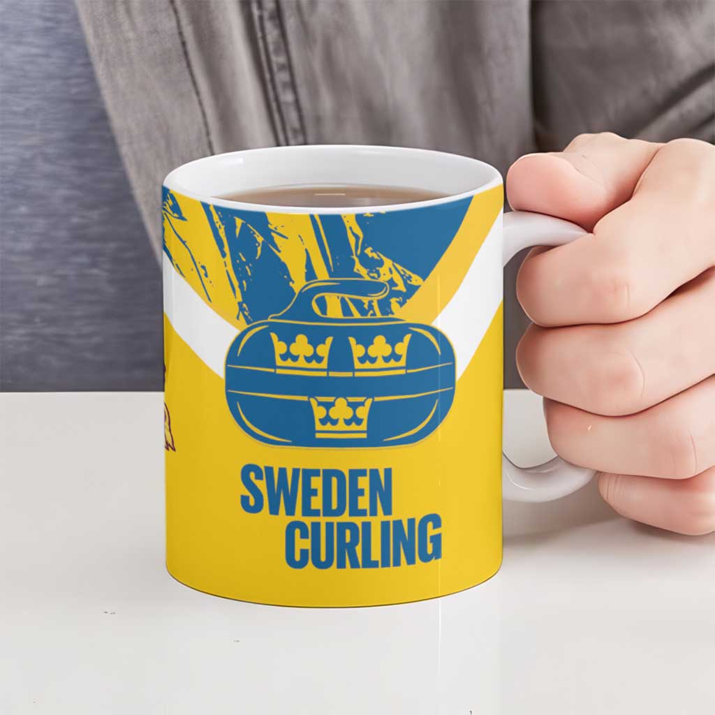 Custom Sweden Curling Ceramic Mug Konungariket Sverige Tre Kronor Grunge Style - Wonder Print Shop