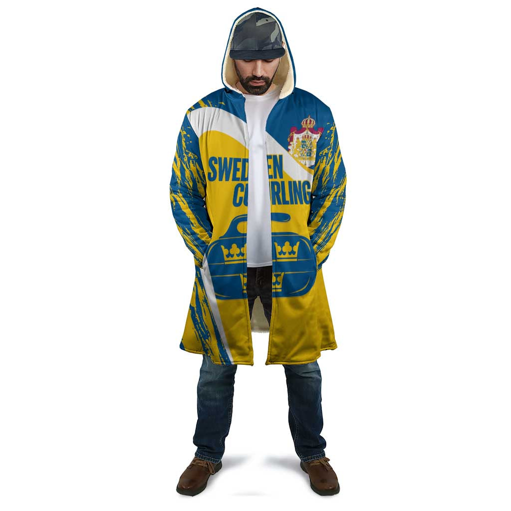 Custom Sweden Curling Cloak Konungariket Sverige Tre Kronor Grunge Style - Wonder Print Shop
