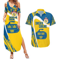 Custom Sweden Curling Couples Matching Summer Maxi Dress and Hawaiian Shirt Konungariket Sverige Tre Kronor Grunge Style - Wonder Print Shop