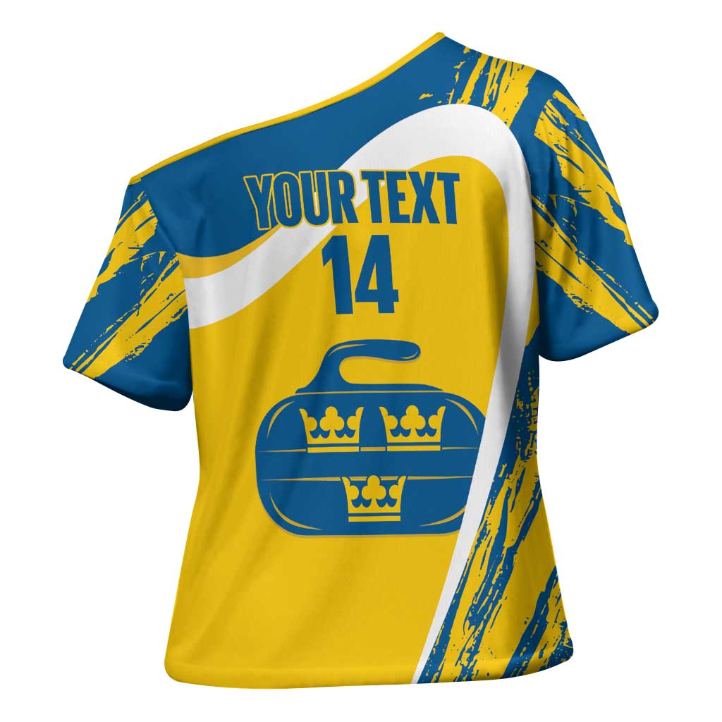 Custom Sweden Curling Cross Shoulder Shirt Konungariket Sverige Tre Kronor Grunge Style - Wonder Print Shop