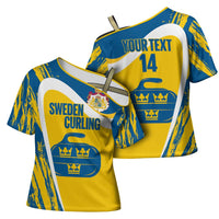 Custom Sweden Curling Cross Shoulder Shirt Konungariket Sverige Tre Kronor Grunge Style - Wonder Print Shop