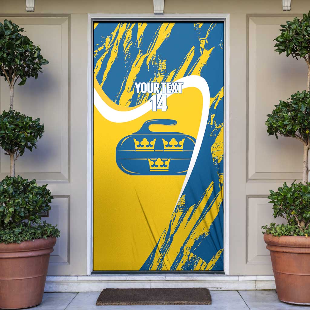 Custom Sweden Curling Door Cover Konungariket Sverige Tre Kronor Grunge Style - Wonder Print Shop