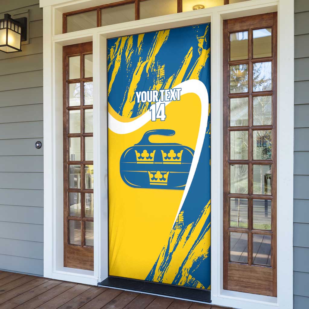 Custom Sweden Curling Door Cover Konungariket Sverige Tre Kronor Grunge Style - Wonder Print Shop