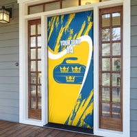 Custom Sweden Curling Door Cover Konungariket Sverige Tre Kronor Grunge Style - Wonder Print Shop