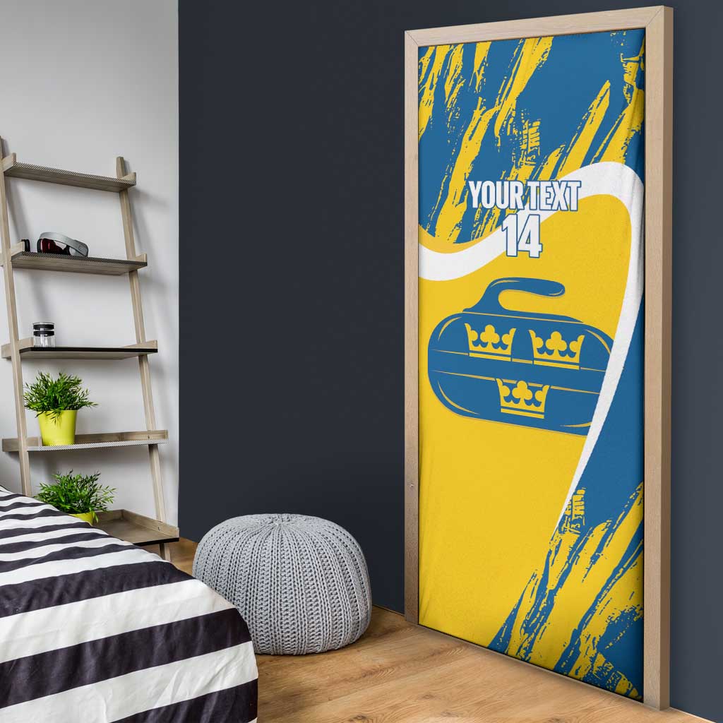 Custom Sweden Curling Door Cover Konungariket Sverige Tre Kronor Grunge Style - Wonder Print Shop