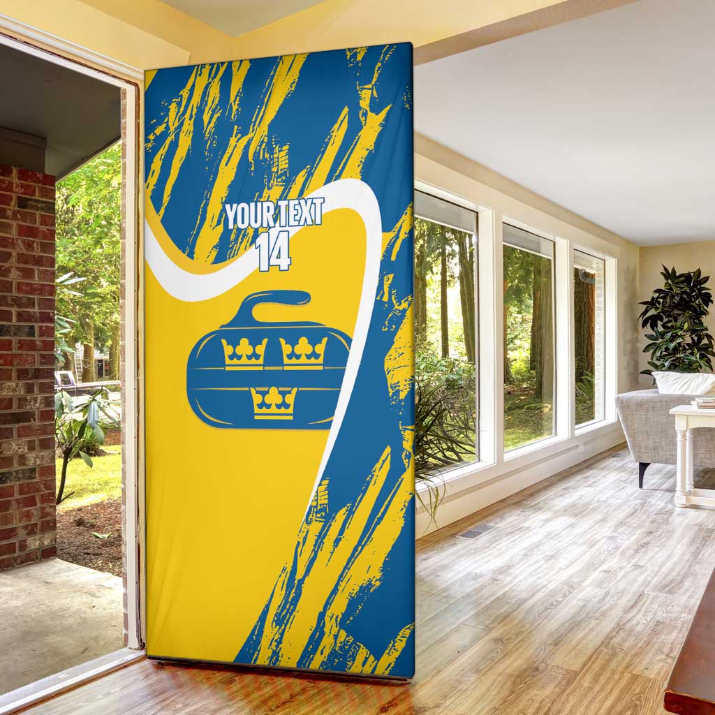 Custom Sweden Curling Door Cover Konungariket Sverige Tre Kronor Grunge Style - Wonder Print Shop