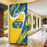 Custom Sweden Curling Door Cover Konungariket Sverige Tre Kronor Grunge Style - Wonder Print Shop