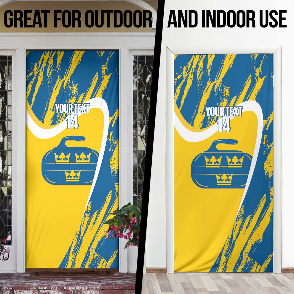 Custom Sweden Curling Door Cover Konungariket Sverige Tre Kronor Grunge Style - Wonder Print Shop