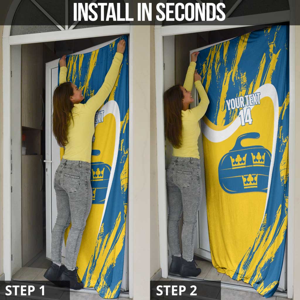 Custom Sweden Curling Door Cover Konungariket Sverige Tre Kronor Grunge Style - Wonder Print Shop