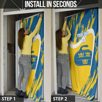 Custom Sweden Curling Door Cover Konungariket Sverige Tre Kronor Grunge Style - Wonder Print Shop