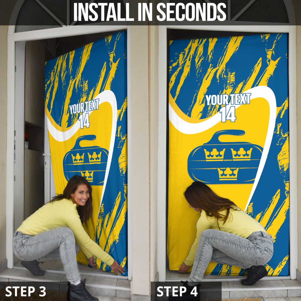 Custom Sweden Curling Door Cover Konungariket Sverige Tre Kronor Grunge Style - Wonder Print Shop