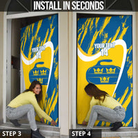 Custom Sweden Curling Door Cover Konungariket Sverige Tre Kronor Grunge Style - Wonder Print Shop