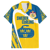 Custom Sweden Curling Family Matching Long Sleeve Bodycon Dress and Hawaiian Shirt Konungariket Sverige Tre Kronor Grunge Style - Wonder Print Shop