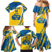 Custom Sweden Curling Family Matching Mermaid Dress and Hawaiian Shirt Konungariket Sverige Tre Kronor Grunge Style - Wonder Print Shop