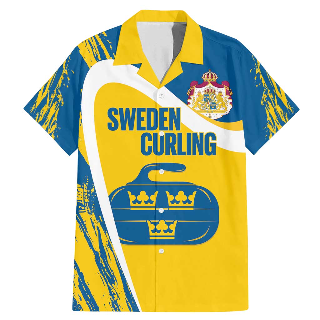 Custom Sweden Curling Family Matching Mermaid Dress and Hawaiian Shirt Konungariket Sverige Tre Kronor Grunge Style - Wonder Print Shop