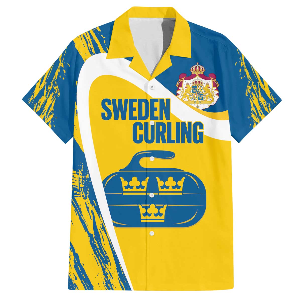 Custom Sweden Curling Family Matching Off The Shoulder Long Sleeve Dress and Hawaiian Shirt Konungariket Sverige Tre Kronor Grunge Style - Wonder Print Shop
