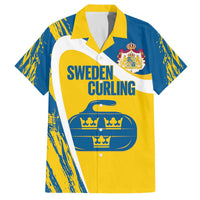 Custom Sweden Curling Family Matching Off The Shoulder Long Sleeve Dress and Hawaiian Shirt Konungariket Sverige Tre Kronor Grunge Style - Wonder Print Shop