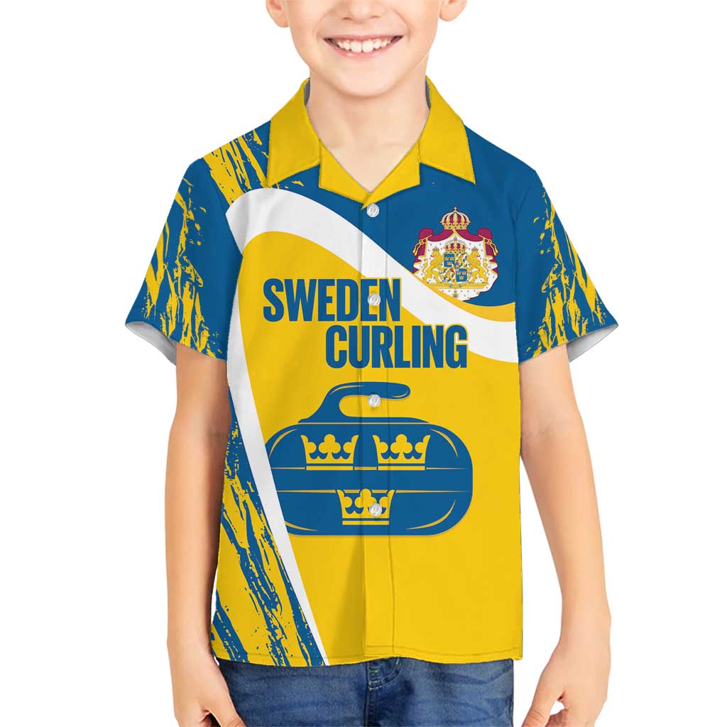Custom Sweden Curling Family Matching Off Shoulder Maxi Dress and Hawaiian Shirt Konungariket Sverige Tre Kronor Grunge Style - Wonder Print Shop