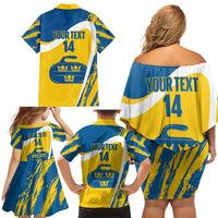 Custom Sweden Curling Family Matching Off Shoulder Short Dress and Hawaiian Shirt Konungariket Sverige Tre Kronor Grunge Style - Wonder Print Shop