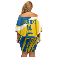 Custom Sweden Curling Family Matching Off Shoulder Short Dress and Hawaiian Shirt Konungariket Sverige Tre Kronor Grunge Style - Wonder Print Shop
