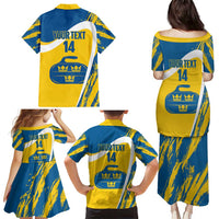 Custom Sweden Curling Family Matching Puletasi and Hawaiian Shirt Konungariket Sverige Tre Kronor Grunge Style - Wonder Print Shop