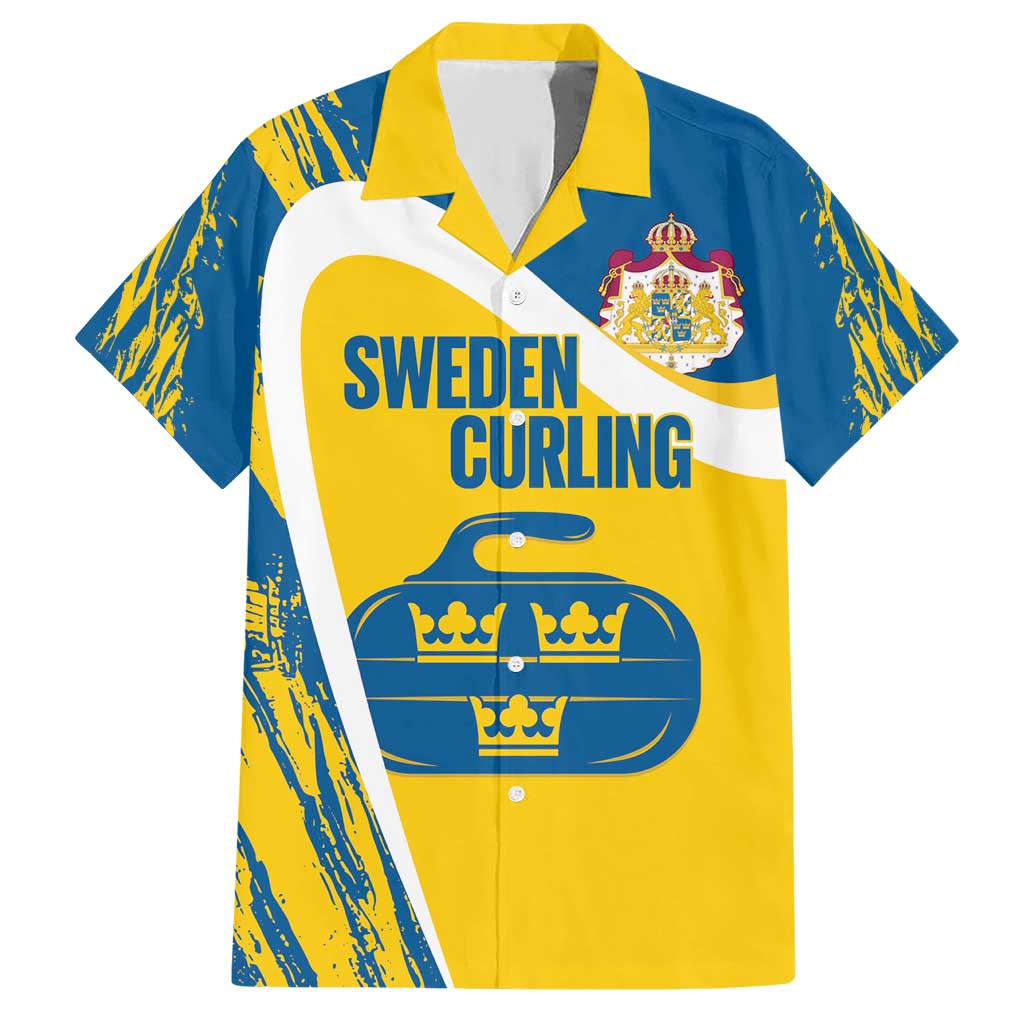 Custom Sweden Curling Family Matching Short Sleeve Bodycon Dress and Hawaiian Shirt Konungariket Sverige Tre Kronor Grunge Style - Wonder Print Shop