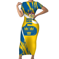 Custom Sweden Curling Family Matching Short Sleeve Bodycon Dress and Hawaiian Shirt Konungariket Sverige Tre Kronor Grunge Style - Wonder Print Shop