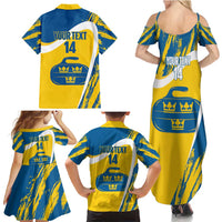 Custom Sweden Curling Family Matching Summer Maxi Dress and Hawaiian Shirt Konungariket Sverige Tre Kronor Grunge Style - Wonder Print Shop