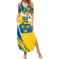 Custom Sweden Curling Family Matching Summer Maxi Dress and Hawaiian Shirt Konungariket Sverige Tre Kronor Grunge Style - Wonder Print Shop