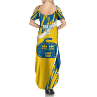 Custom Sweden Curling Family Matching Summer Maxi Dress and Hawaiian Shirt Konungariket Sverige Tre Kronor Grunge Style - Wonder Print Shop