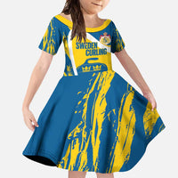 Custom Sweden Curling Family Matching Tank Maxi Dress and Hawaiian Shirt Konungariket Sverige Tre Kronor Grunge Style - Wonder Print Shop