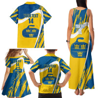 Custom Sweden Curling Family Matching Tank Maxi Dress and Hawaiian Shirt Konungariket Sverige Tre Kronor Grunge Style - Wonder Print Shop