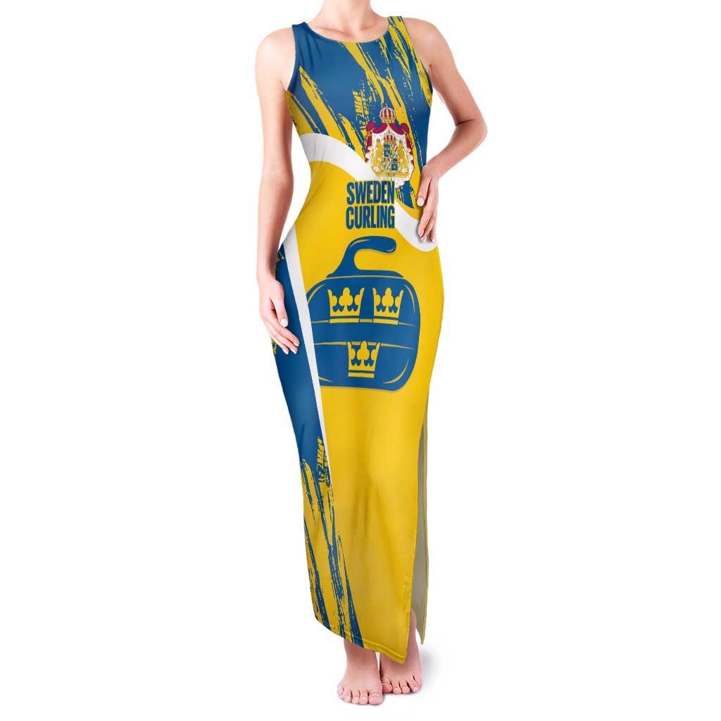 Custom Sweden Curling Family Matching Tank Maxi Dress and Hawaiian Shirt Konungariket Sverige Tre Kronor Grunge Style - Wonder Print Shop