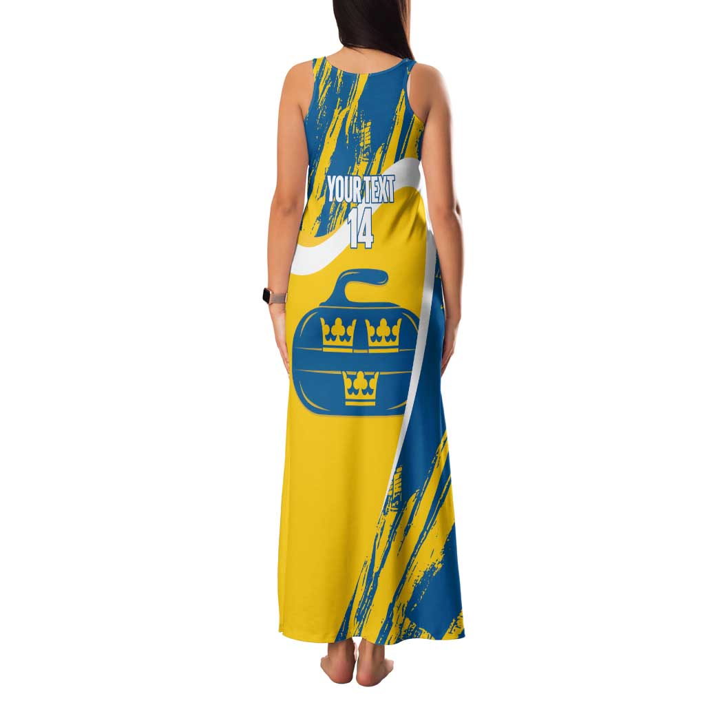 Custom Sweden Curling Family Matching Tank Maxi Dress and Hawaiian Shirt Konungariket Sverige Tre Kronor Grunge Style - Wonder Print Shop