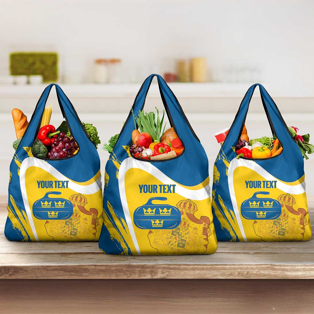 Custom Sweden Curling Grocery Bag Konungariket Sverige Tre Kronor Grunge Style - Wonder Print Shop