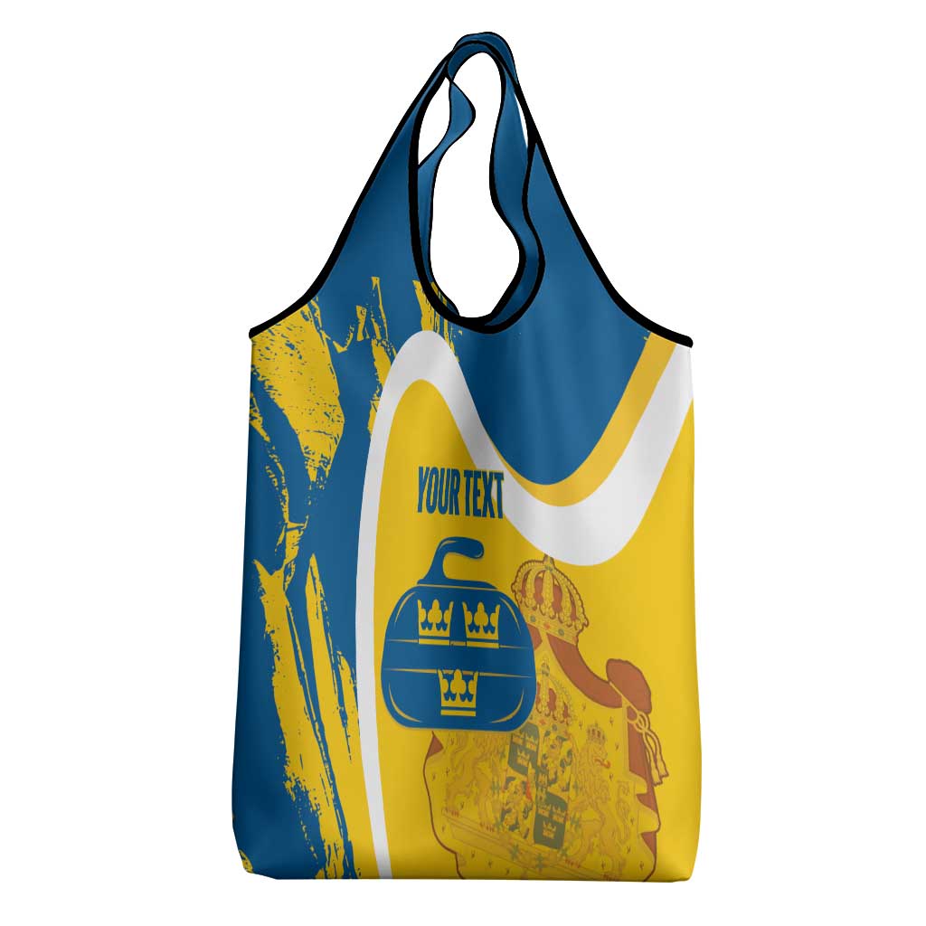 Custom Sweden Curling Grocery Bag Konungariket Sverige Tre Kronor Grunge Style - Wonder Print Shop