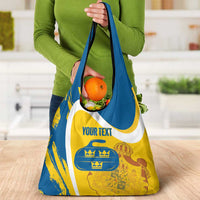 Custom Sweden Curling Grocery Bag Konungariket Sverige Tre Kronor Grunge Style - Wonder Print Shop