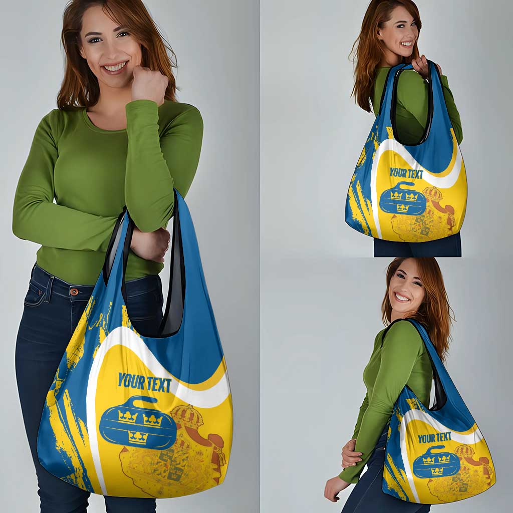 Custom Sweden Curling Grocery Bag Konungariket Sverige Tre Kronor Grunge Style - Wonder Print Shop