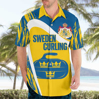 Custom Sweden Curling Hawaiian Shirt Konungariket Sverige Tre Kronor Grunge Style - Wonder Print Shop